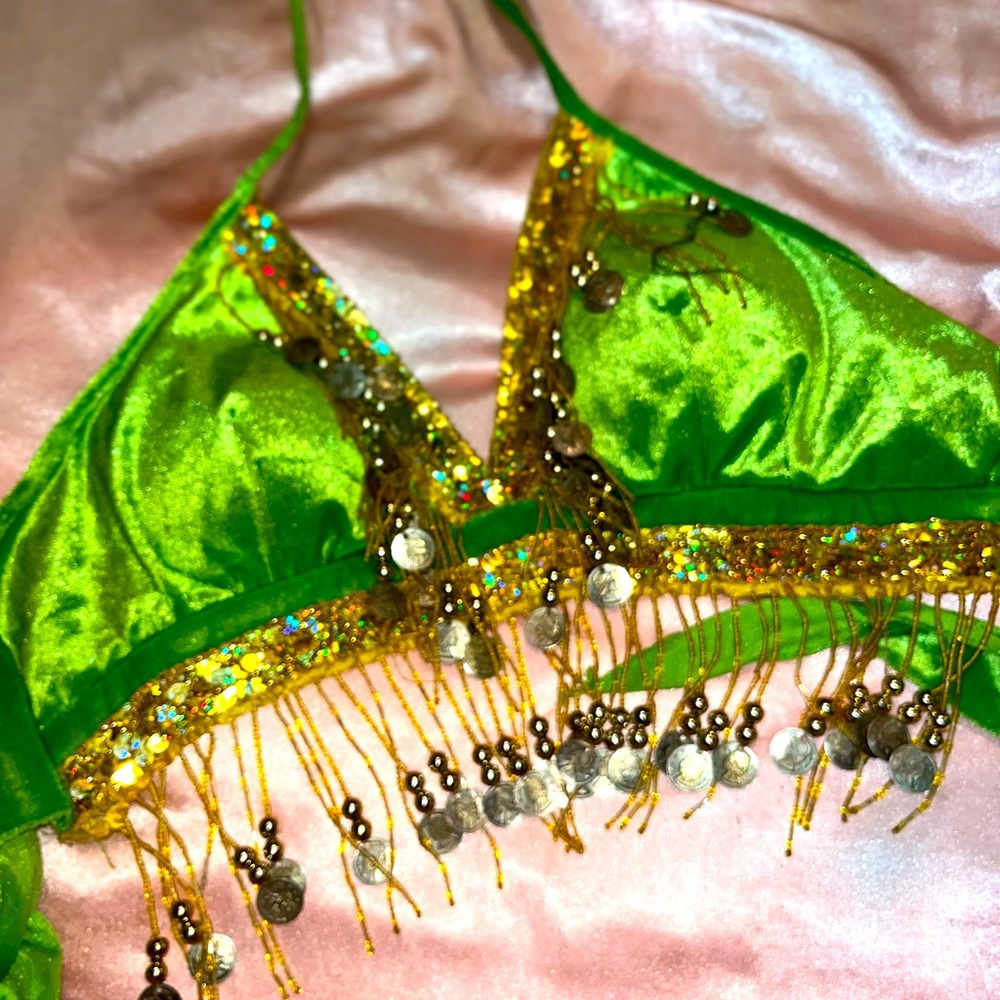 Lime Green with Gold Jewels Rave halter top (O/S)